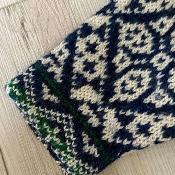 L.L. Bean Blue green & White Nordic Cardigan Sweater wool ski winter Size L - Picture 3 of 6